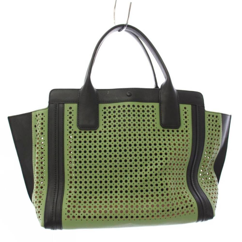 Chloe Allison Perforated Leather Tote Bag Handbag Green Black